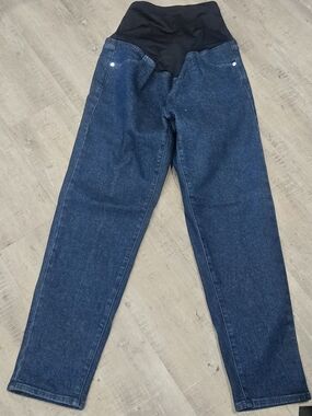 Maternity Dark Blue Denim Jeans with Black Stretch Waistband